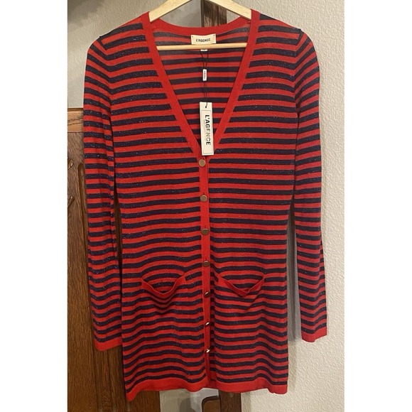 L'AGENCE Sweaters - NWT L'AGENCE Cardigan Womens XS Holland Shimmer Red Navy Stripes